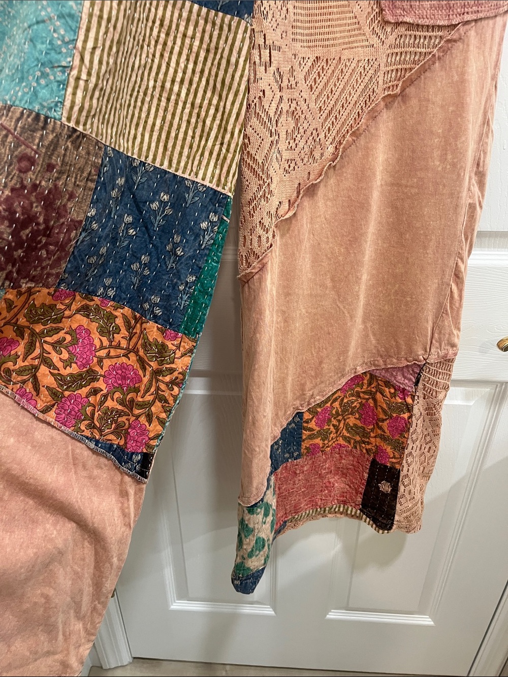 POL Patchwork pants in Peach with Teal & Navy Accents - Picture 5 of 5